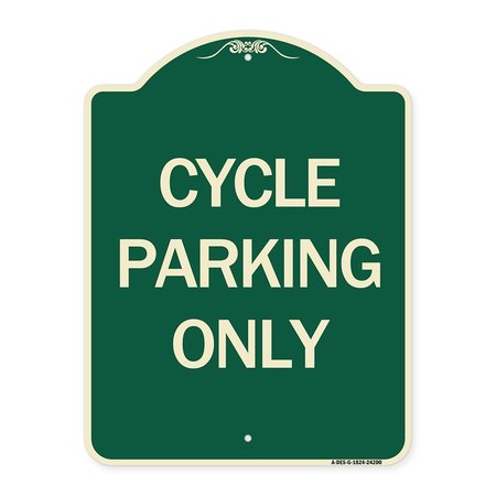 SIGNMISSION Designer Series Cycle Parking Only, Green & Tan Heavy-Gauge Aluminum Sign, 24" x 18", G-1824-24200 A-DES-G-1824-24200